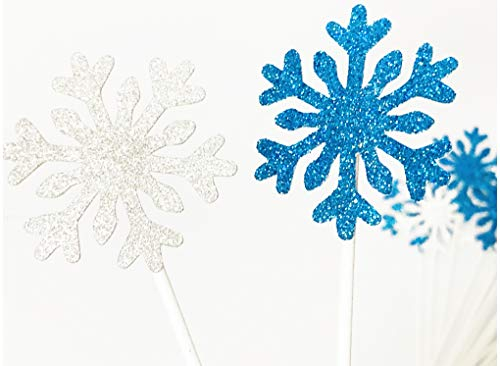 AILEXI 20 zählt Topper für Kuchen, CupKuchen, Eis Dekoration Topper-Silberne und Blaue Schneeflocke