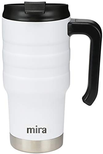 Mira Thermobecher aus Edelstahl, auslaufsicher, drehbarer Klappdeckel und einfach zu haltender Griff, doppelwandig, vakuumisoliert, hält heiß oder kalt, 590 ml 20 oz (590 ml) weiß