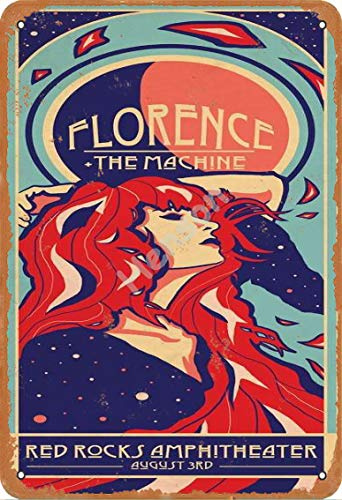 Henson Florence The Machine Red Rocks Amphitheater, Vintage-Blechschild, Logo, 30,5 x 20,3 cm, Werbung, auffällige Wanddekoration