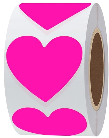 Hybsk Étiquettes à pois fluorescentes en forme de cœur en papier naturel 3,8 cm Rose fluo