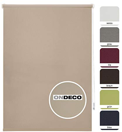 ondeco Tageslichtrollo ohne Bohren, Klemmfix Sichtschutzrollo Seitenzugrollo Klemmrollo, lichtdurchlässig und Blickdicht Sand 60x160 cm