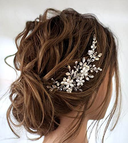 Unicra Braut Hochzeit Haarkamm Silber Braut Haarschmuck Perle Kristall Hochzeit Haarschmuck für Frauen und Mädchen