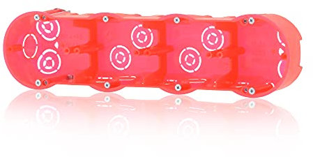 Gerätedose Halogenfreie tiefe Verbindungsdose Verteilerdose 4fach Hohlwanddose Fräsloch 68mm Höhe 60mm IP30 850°C, Rot für Gibskarton-Platten & Holzwände, Inkl. Pfoten (Schrauben)