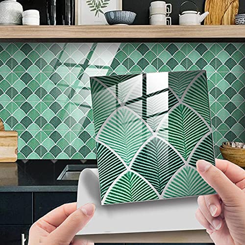 Fliesenaufkleber Bad 20x20 Grüne Palme 24 Stück Klebefliesen für Bad und Küche Klebefolie Muster Selbstklebende Fliesen,Pvc Fliesensticker Wandfliesen Wandaufkleber