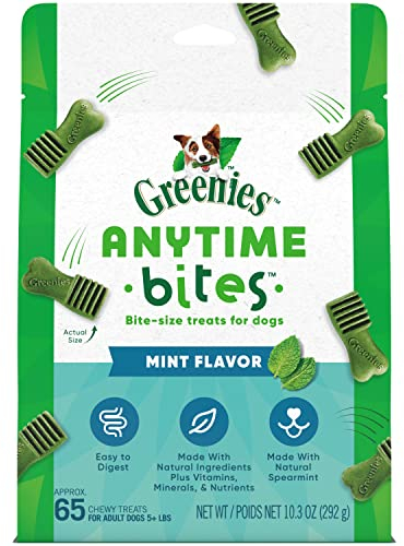Greenies Dog Anytime Bites Bite-Size Treats for Dogs Mint Flavor 65-Chewy Treats