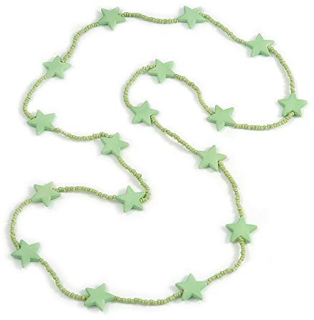 Avalaya Long Mint Green Acrylic Star Glass Bead Necklace/104cm L