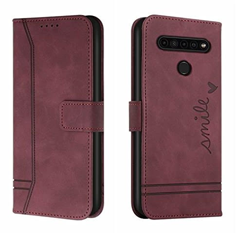 QIWEIQING Funda LG K41S / LG K51S con Tapa, Funda Movil LG K41S / LG K51S, Funda Libro LG K41S / LG K51S Carcasa Magnético Funda para LG K41S / LG K51S .Red Wine HX