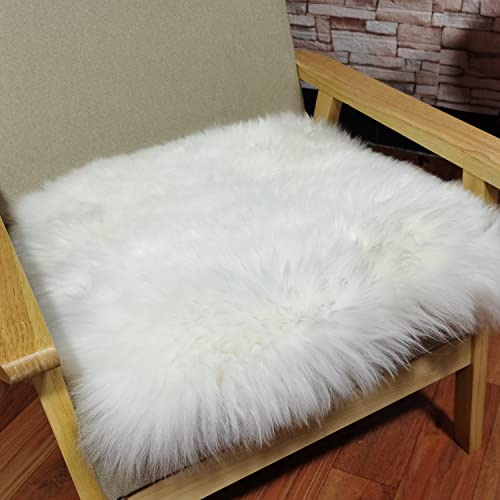 Echtes Schaffell-Stuhlkissen, rutschfest, bequem, Sitzkissen, Pelz, Stuhlbezug, quadratisch, 43,2 x 43,2 cm, bequeme Polsterung für Küche, Büro, Esszimmer, Stühle, 1 Stück, elfenbeinfarben