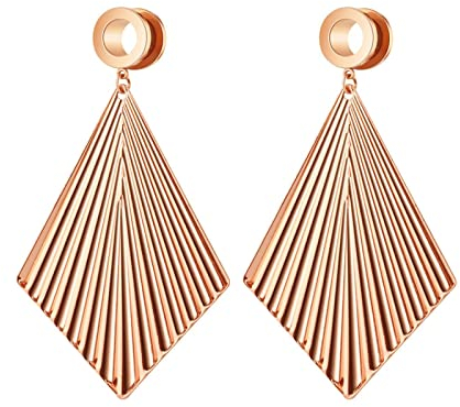 Homxi 2er Flash Tunnel 10mm,Plugs Edelstahl Tunnel Ohrringe Damen 00G mit Rosegold Raute Plugs Set Ohr Rosegold