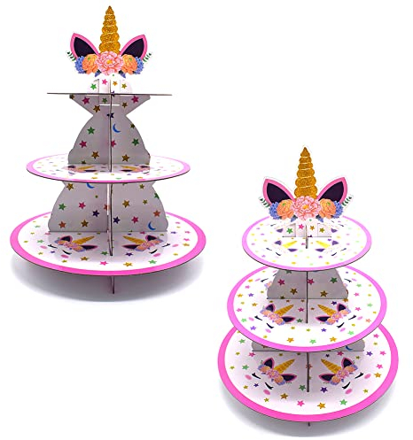 Tumtanm 3-Tier Unicorn Cardboard Cupcake Stand, Disposable Cupcake Display Tower Stand for Holiday Wedding Birthday Party