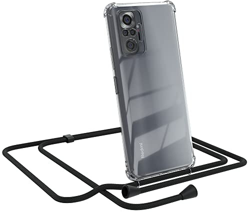 EAZY CASE Handykette kompatibel mit Xiaomi Redmi Note 10 Pro Handyhülle mit Umhängeband, Handykordel mit Schutzhülle, Silikonhülle, Hülle, Stylische Kette, Schwarz - Clips Schwarz