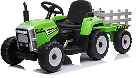 Tractor and Trailer Ride on 2WD Rear Wheel Drive Kids Electric Car 12v Battery with remote control Green