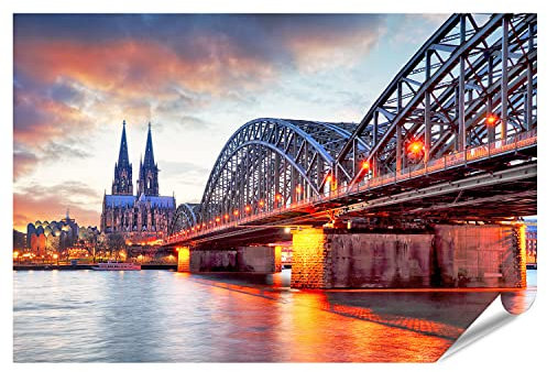 islandburner XXL Bild Poster Kölner Dom Hohenzollern Brücke Sonnenuntergang Nacht Premium Bilder Fotodruck