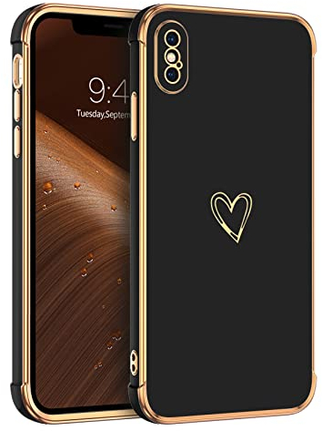 GUAGUA Handyhülle für iPhone XS Max Hülle Cute Herz Muster Galvanisierte Kameraschutz Stoßfeste Silikonhülle Weich TPU Silikon Schutzhülle Dünn Silikon case für iPhone XS Max (6,5 Zoll), Schwarz
