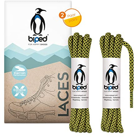 biped LACES 2 pares de cordones de cuerda bicolor redondos de poliéster ø 4,5 mm - cordones resistentes al desgarro para exteriores y zapatillas de deporte z2918(#B03 yellow/black,150 cm)