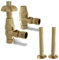 UK Radiators Polished Brass Thermostatic Radiator Valves and Angled Lockshield Valve - Polished Brass Finish - Traditional Design 1/2 x 15mm Metal Head Radiator Valves with 130mm Pipe Covers