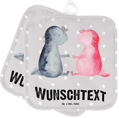 Mr. & Mrs. Panda Personalisierte Topflappen Axolotl Liebe - Personalisierte Geschenke, Schwanzlurch, Lurch, Personalisierte Topfuntersetzer,