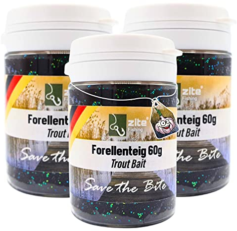 Zite Fishing Forellenteig-Set mit Knoblauch-Aroma 60g – Fängige Forellenpaste Schwimmend als Forellenköder – Trout Bait Teigköder in knalligen Neonfarben mit Glitter - 3 Stück (Schwarz)