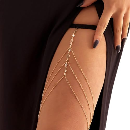 JUSTUSNX Sexy Bikini Bein Kette Layered Pearl Strass Oberschenkel Kette Körper Kette Sommer Strand Bein Kette Schmuck Zubehör für Frauen und Mädchen (B)