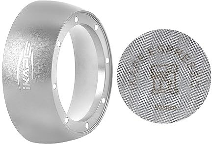 IKAPE Magnetic Dosing Funnel Set, 51MM Espresso Dosing Ring V2 & Puck Screen Kit Compatible with Delonghi 51MM Bottomless Portafilter - with 8 Small Magnet (Silver)