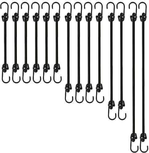 Joneaz Kleine Bungee-Seile mit Haken, verschiedene Größen von 30,5 cm, 45,7 cm, 61 cm und 91,4 cm Länge, Metallhaken in Marinequalität mit Tauchbeschichtung ohne scharfes Ende, 0,6 cm Durchmesser,