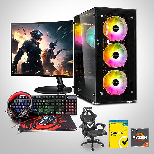 Memory PC Gamer PC Komplett PC Bundle (Ryzen 5 5600G, 16 GB DDR4, 1TB SSD, Win 11 Pro) + Hawk Gaming Set + Gaming Chair + 24 Monitor