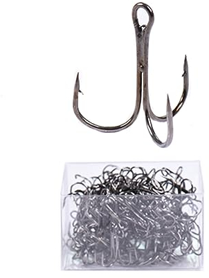 Angelhaken Drillingshaken 5 Größen wahlweise, Kohlenstoffstahl Wurmfischhaken mit Widerhaken, Angelzubehör für Süß- und Salzwasser (50/100stk)