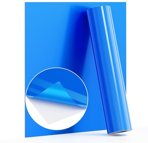 JAVIGA Vinylfolie Plotter Blau Plotterfolie Vinyl Rolle 30,5 x 183cm für Cricut, Wasserdichte Glänzende Selbstklebende Folie für DIY-Aufkleber, Dekoration, Geburtstag
