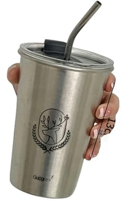 MdybF Tasse en Acier Inoxydable Tasse De Café en Acier Inoxydable avec Couvercle De Paille Portable Tasse De Café À Boire De La Bière De Bière d'eau De Restauration Bar Party 500 Ml-B-500
