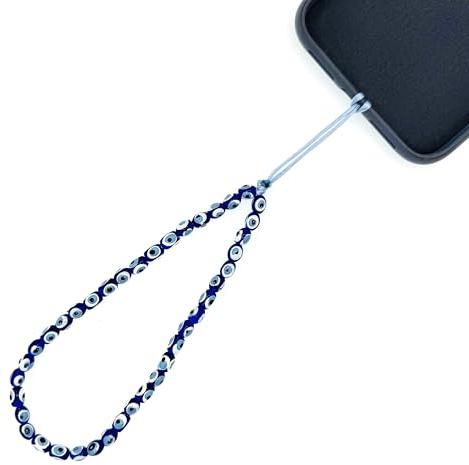 Handykette mit Wunschnamen aus Perlen Handyschlaufe Umhängeband Handyanhänger Handy Schmuck Perlenkette Handy Charm Nazar Türkische Auge Blau Personalisiert Unisex