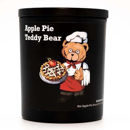Duftkerze Hot Apple Pie Teddy Bear, Sojawachs, Kerze mit knisterndem Holzdocht, Handgefertigte Kerze 200 gramm, Brenndauer bis zu 60 Stunden, Elena Days