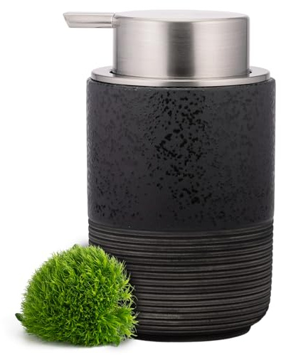 EMPO Keramik-Handseifenspender mit geprägtem Pressschaum, 300 ml große Gesichtsreinigungsflasche und Flüssigseifenspender für Küche und Badezimmer, Mousse-Lotion-Pumpe (Schwarz)