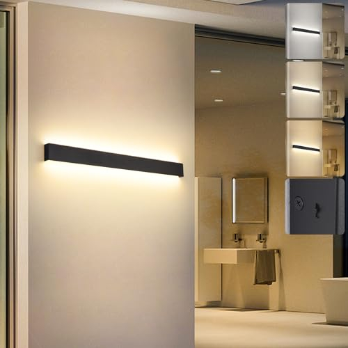 KUKAK Applique da Parete Interno,30W LED 3000K/4000K/6000K Lampada da Parete,Moderno Up Down Lampade Muro, Plafoniera da Parete Alluminio per Bagno Soggiorno Camera da Letto Scale Corridoio 96CM Nero