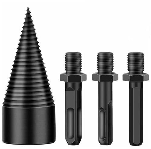 Log Splitter, 3pcs Drill Bit Removable Cones Kindling Wood Splitting logs bits Heavy Duty Electric Drills Screw Cone Driver Hex + Square + Round 32mm/1.26inch
