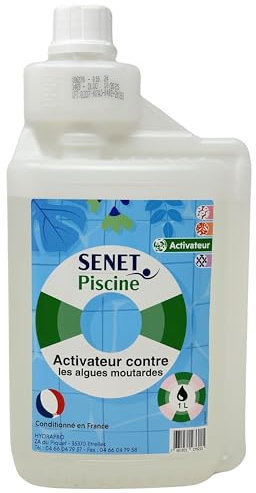 Activateur Efficace Contre Les Algues Moutardes pour Piscines - Compatible avec Traitement au Chlore, 1L - Conditionné en France