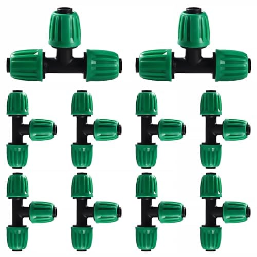 VooGenzek 10 Piezas 16mm Accesorios de Riego por Goteo, Conectores en T con Púas, Tubería de Goteo Conectores de Púas, Adaptador de Riego por Goteo, para Césped, Jardín (Verde)