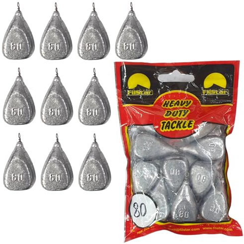 PRO Filstar Juego de pesca con plomo de base plana PRO FILSTAR 10 x 80 g - pesca con plomo con giratorio - juego de plomo de pesca - pesca con base - plomo de pera - peso de plomo - plomo de pesca - p