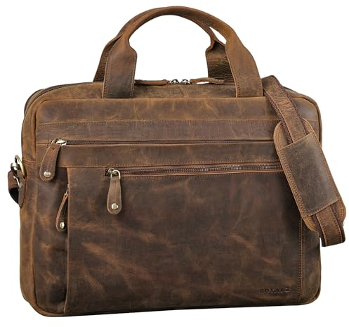 ROYALZ Moderne Vintage Umhängetasche Herren Leder groß 'Boston' - ideal als 14-15,6 Zoll Laptoptasche Aktentasche mit Laptopfach Ledertasche Schultertasche Echtleder, Farbe:Nevada braun