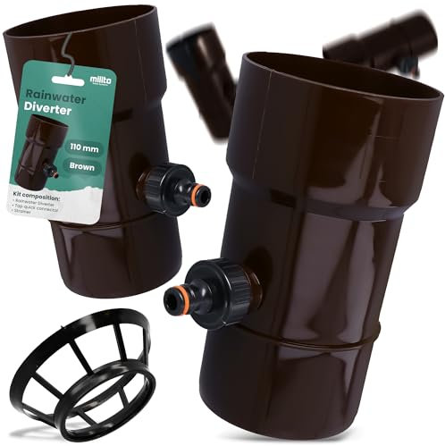 Millto™ Regensammler Dachrinnenablauf für Regentonne DN Ø110 mm 1 AG Braun | Wasserfänger Wassersammler Regenwasser Fallrohr Regenwassersammler Fallrohrfilter Anschluss für Schnellkupplung