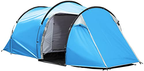 Outsunny Campingzelt für 2-3 Personen stabil wasserdicht Familienzelt mit Zwei Schlafkabinen Vorraum mit Stehhöhe, Kuppelzelt mit 2000mm Wassersäule Tunnelzelt Zelt für Camping Reise, Hellblau
