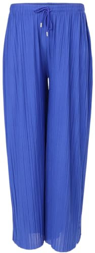 malito more than fashion Damen Plisseehose - lockere weich fließende Chiffonhose - Lange Sommerhose - Trendige Marlenehose 883 - Blau L/XL