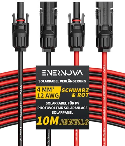 Solarkabel 4mm²/6mm², Solarkabel Verlängerung 1/2/3/5/10/15/20M, Solar Kabel Verlängerung, Photovoltaik Solarkabel, IP68 Wasserdichtem Stecker, Solarkabel für Solar Panel(4mm² 10M)
