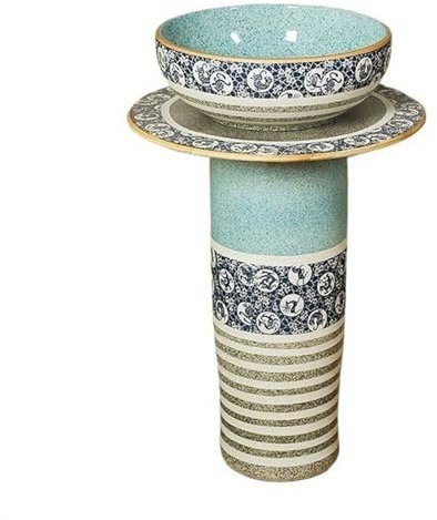 Lavabo de Salle Lavabo à colonne en céramique rétro créatif, lavabo sur pied de salle de bain 3 pièces, lavabo d'art sur pied, lavabo de salle de bain combiné avec robinets, kit de vidange Lavabo de S