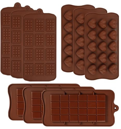 9 Pièces Moule Chocolat Tablette, Moule Mini Tablette Chocolat Silicone de Chocolat, Antiadhésifs Moules à Chocolat, Moule à Chocolat Brun pour Pieces en Chocolat Maison, les Bonbons, les Gelées