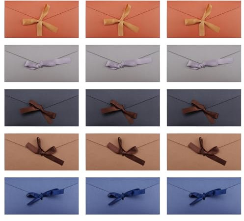 ZoZoMaiy 15 Stück Briefumschläge Bunt Retro Kraftpapier Umschläge Farbige Briefumschlag mit Bändern 22 * 11cm Kuvert Perfekt für Geschenkkarten, Gutschein Weihnachten, Weihnachtskarte, Konzertkarten