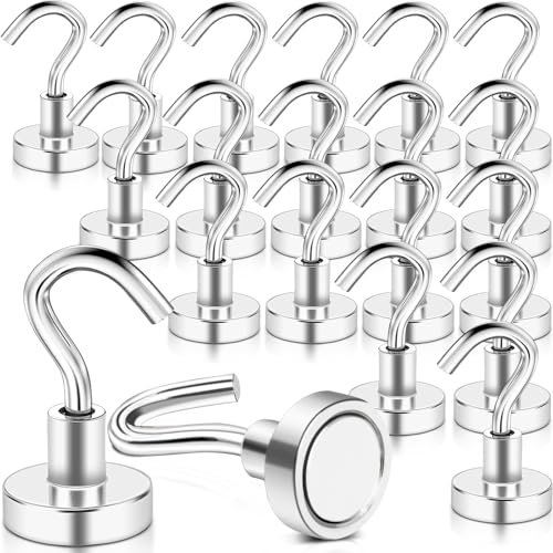 FPMYB 20 ganchos magnéticos extra fuertes, ganchos magnéticos de neodimio, ganchos magnéticos con ganchos para cruceros, barbacoa, cocina, frigoríficos, puertas de hierro, oficina, 20 unidades