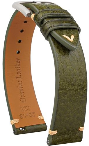 Gomvadr Quick Release Lederarmband, Öl Wachs Leder Uhrenarmbänder, Italienische Kalbsleder Uhrenarmbänder Ersatzband für Männer Frauen 16 18 19 20 21 22mm (20mm, Grün/Silberne Schnalle)