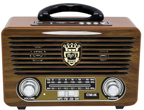 Radio FM/AM/SW Haut-Parleur Bluetooth Radio Rechargeable télécommandée Radio de Bureau Haut-Parleur Portable rétro Jaune