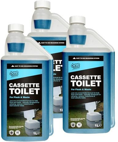 One Chem Professional Cassette Toilet 3 x 1 Litre Concentrate, Up to 40 Doses, 2 in 1 Blue Fluid, Flush and Waste