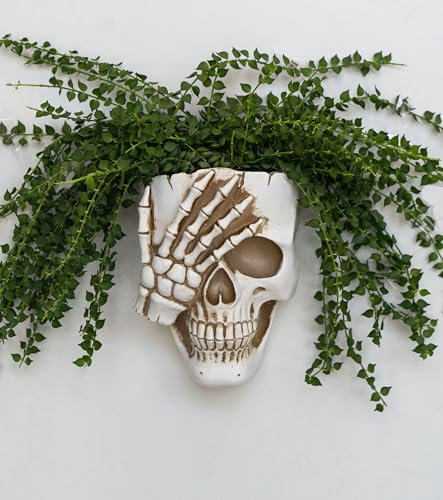 COMODID Weißer Totenkopf-Pflanztopf für Outdoor-Pflanzen, Halloween-Pflanzgefäß, Halloween-Vase, Totenkopf-Blumentopf, Gothic-Blumentöpfe, Halloween-Dekor, Tag der Toten Pflanzgefäße, gotische